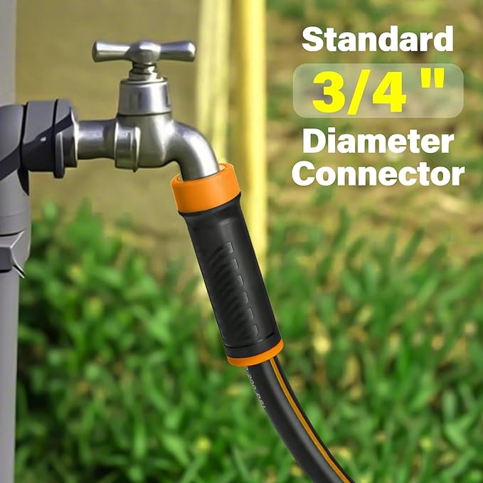 FLATO Garden Hose 5/8" x 100FT, Light Weight and Flexible, All Weather Use, Hybrid Polymer Water Hose with Brass Fittings, for Yard, Outdoor, Lawn (Black, Orange stripes)