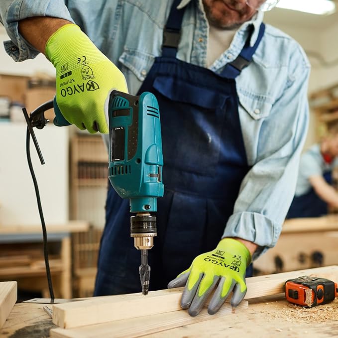 KAYGO Safety Work Gloves PU Coated-12 Pairs, KG11PB, Seamless Knit Glove with Polyurethane Coated Smooth Grip on Palm & Fingers, for Men and Women, Ideal for General Duty Work (XX-Large, Green)