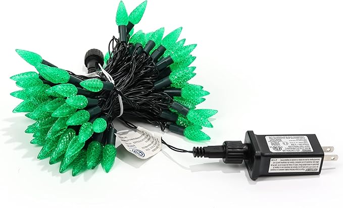 WATERGLIDE C6 Christmas Lights, 33ft 100 LED Faceted String Lights Green Wire Fairy Lights with 29V Safe Adaptor, 8 Lighting Mode, Waterproof for Indoor Outdoor Patio Xmas Tree Party Decor, Green