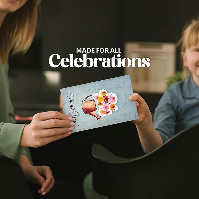 Seed Paper Thank You Cards – 4 Plantable Bouquet Inserts with Wildflower Seeds, 4 Greeting Cards & Envelopes, Unique Gift for Mothers, Garden Lovers, Birthdays, Weddings & Special Occasions