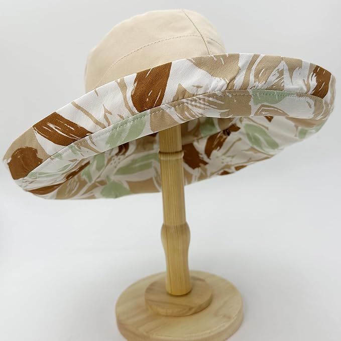 vidsel Womens Sun Hats Wide Brim Reversible Bucket Cotton Hat Packable Summer Travel Cap with Hat Clip,UV Protection