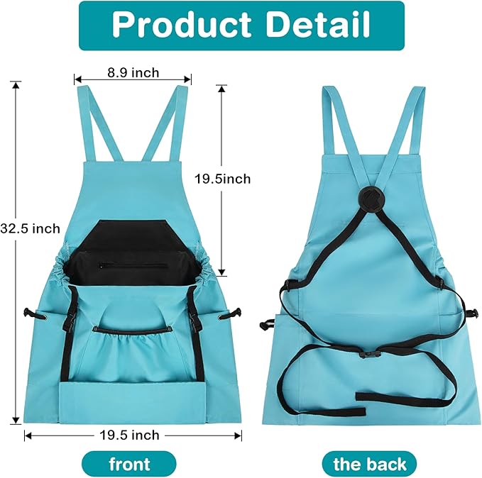 Gardening Apron with Pockets for Women – Harvest Apron for Garden Vegetables, Water Resistant Adjustable Cross Back Tool Apron, Gardening Gift for Plant Lovers & Gardeners - Blue