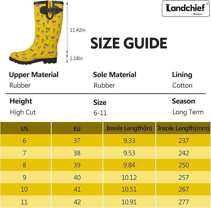 landchief Rain Boots for Women, Waterproof Ladies Tall Knee High Rubber boots,Comfort Garden Boots Anti-Slip Mid Heel Women Rain Shoes Outdoor