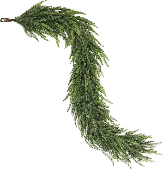 9FT Christmas Norfolk Pine Garland -2PCS, Artificial Pine Needles Garlands Faux Greenery Fake Garland for Holiday Fireplace,Table,Window,Stairs,Mante,Indoor Outdoor Decor