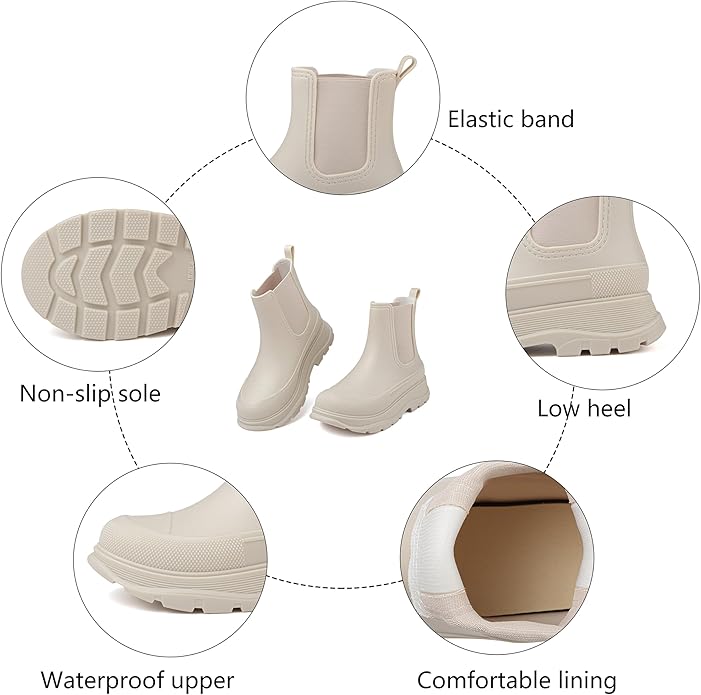 Women's Short Rain Boots Waterproof Slip On Ankle Chelsea Booties