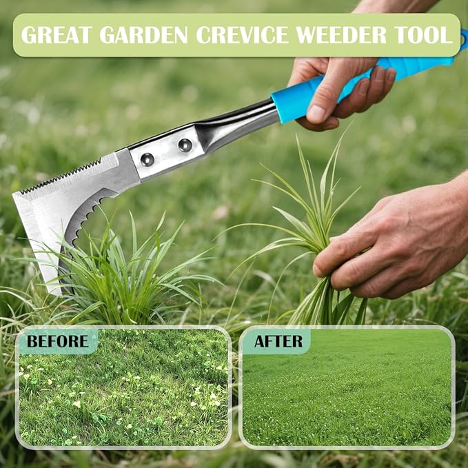 Kosoyo Crack Weeder Crack Weeding Tool Sawtooth Wave Manual Scythe Stainless Steel Gardening Tool -11.42"(2Pack)