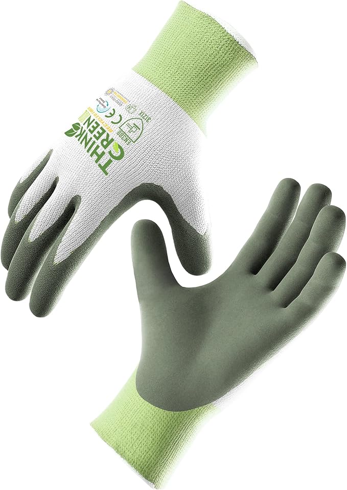 COOLJOB 3 Pairs Gardening Gloves for Women Men, 100% Recycled Polyester with Rubber Coated for Garden Patio Yard Lawn Work, Green, White & Grey, Medium Size