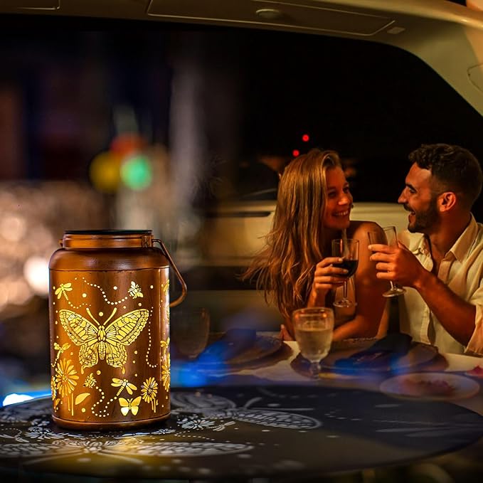 2Pack Butterfly Solar Lanterns Outdoor Waterproof Hanging Solar Lights Gifts for Women Metal LED Lantern Christmas Decorative Garden for Yard,Patio,Front Porch,Balcony,Outside, Birthday