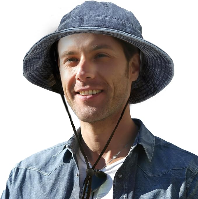 Men's Bucket Hat Camo Outdoor Sun Protection, Breathable Quick-Dry Fishing Gardening Hiking Hat ,UPF50+ Cotton Wide Brim