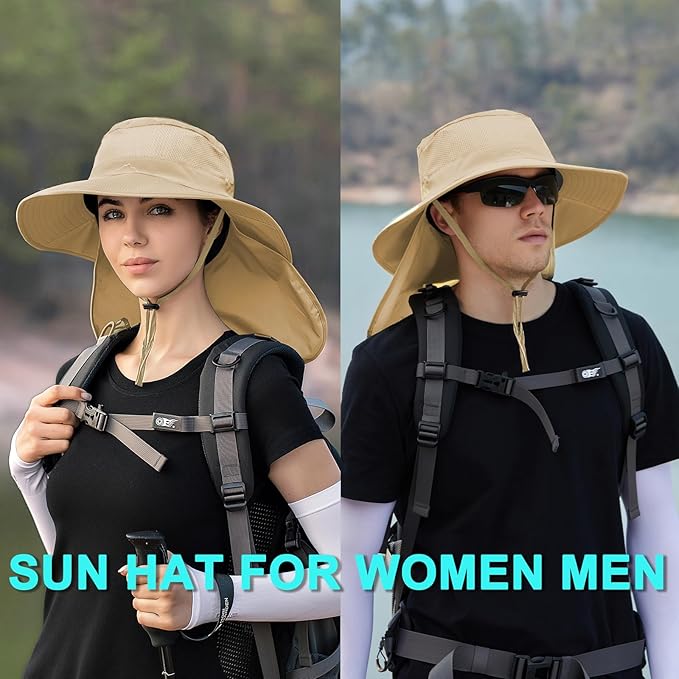 ZOORON Sun Hats for Men Women Fishing Hat with Neck Flap,UPF 50+ Sun Hat Waterproof Wide Brim Bucket Hats for Safari Hiking