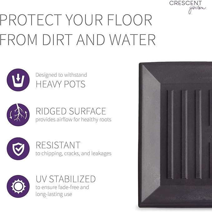 Crescent Garden Universal Square Plant Saucer, Durable Plant Tray for Heavy Square Planter, Heavy-Duty Plastic Drainage Dish, Large Outdoor Saucer - 16'' Inner x 19.75" Outer (Terracotta-Colored)