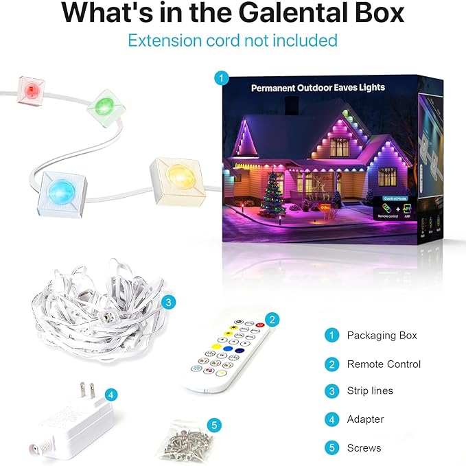 100FT RGB+IC LED Permanent Outdoor Lights,Eave Lights with Smart APP & Remote Control, 72 Scene Modes, Waterproof IP65 for Holiday Christmas Decorations