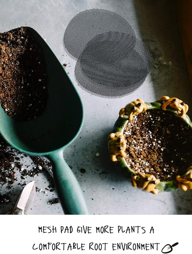 LE TAUCI Plant Pot Hole Mesh Pads, 2-Inch Round Flower Pot Drainage Covers, Prevent Soil Loss, Durable Reusable, Bonsai Bottom Grid Mat, Gardening Essentials, 100-Pack