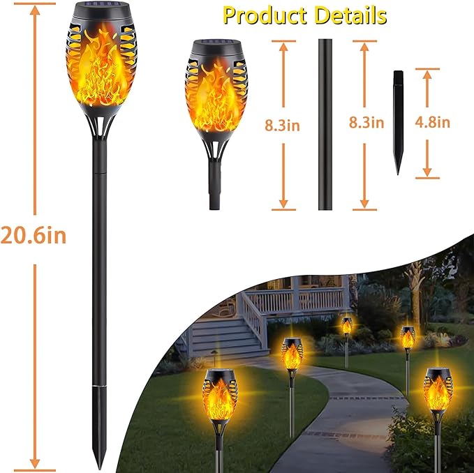 10 Pack Solar Lights Outdoor, Mini Solar Torch Lights with Flickering Flame for Christmas Decor, Solar Christmas Lights Waterproof Solar Powered Outdoor Lights for Garden Pathway Patio Yard Porch