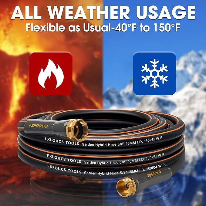 Heavy Duty Garden Hose – 5/8 Inch Flexible, Lightweight Hybrid Hose with 600 PSI Burst Pressure, Swivel Handle, and Durable Copper Male/Female Fittings (Black with hose sprayer, 25FT)