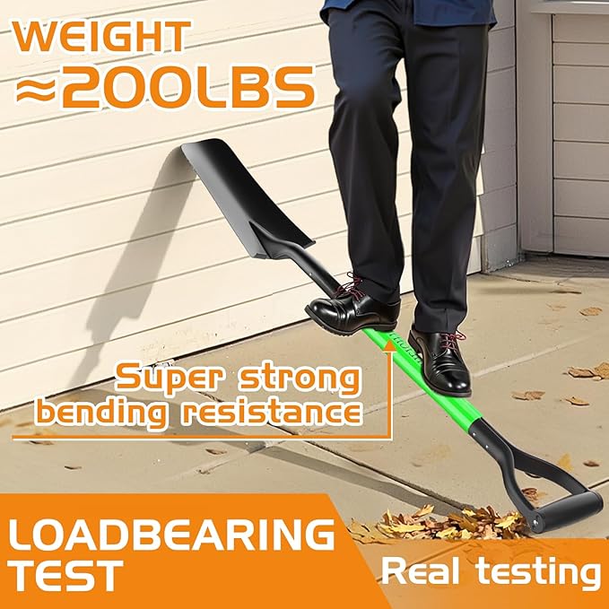 HIGHLIGHT Spade Shovel, Transplanting Spade, Drain Spade, Spade Shovels for Digging, Sharp Shooter Shovel or Spade, 45Inch, Stell D-Grip,Fiberglass Handle, Green