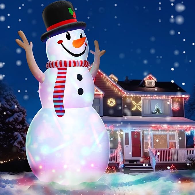 14 Ft Huge Christmas Inflatable Snowman with Rotating Colorful Lights Hat & Scarf Christmas Decorations Outdoor with Build-in LED Lights Xmas Blow Up Yard Decor for Lawn Garden Holiday