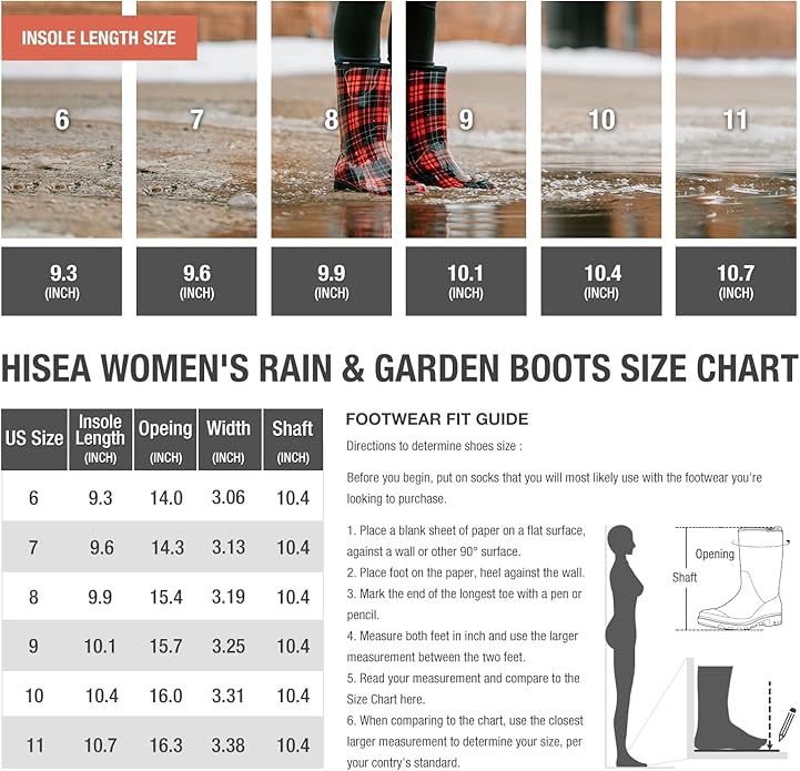 HISEA Women's Rain Boots Waterproof Mid Calf Garden Boots for Women