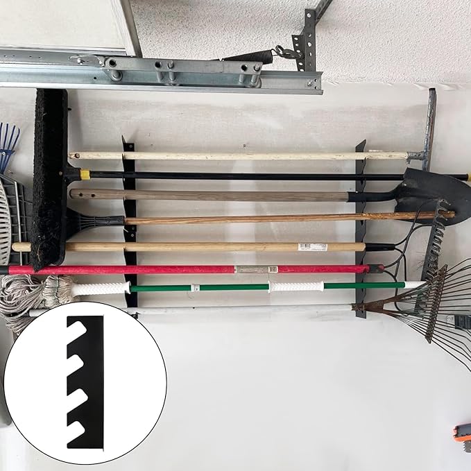 4Pcs Garage Tool Organizer Wall Mount Tool Storage Rack Shed Organization for Shovels, Rakes & Long-Handled Tools, Yard, Garden, Tool Organizers and Storage 15.35×3.94×0.98Inch, Black