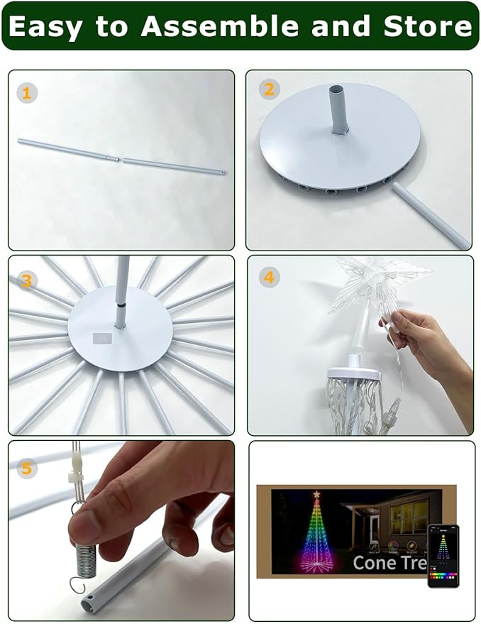 10FT Outdoor Christmas Tree Smart RGBW Christmas Tree with 514 LED Lights App and Remote Control, DIY Multi-Color Lightshow LED Christmas Cone Tree, Timer Music Sync, Christmas New Year Decoration