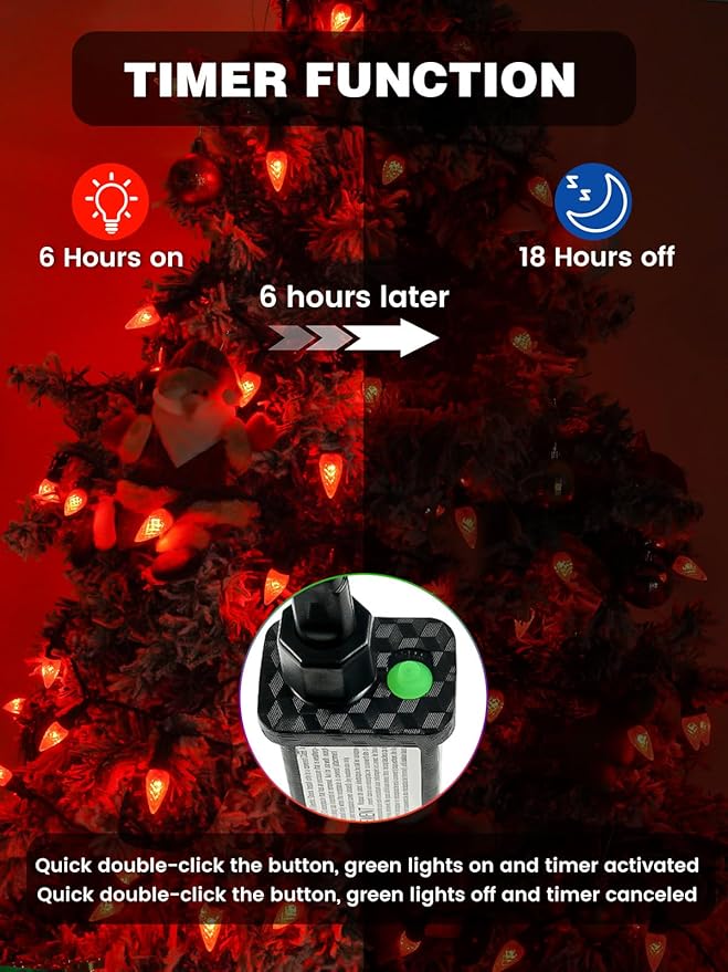 2 Pack C6 Christmas Lights Outdoor Indoor, Total 200 LED 66 FT Connectable Christmas String Lights with Timer & 13 Modes, Waterproof Twinkle Light for Xmas Tree Yards Party Wedding Decorations (Red)