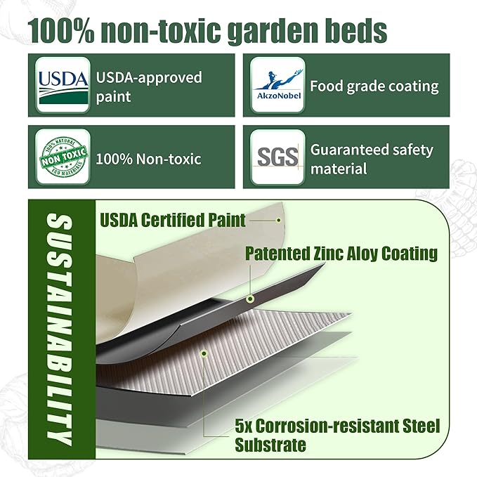 Raised Garden Bed 5x2x1.4 Ft Planter Box Outdoor with Rubber Edge Zinc-Aluminum-Magnesium Stainless Steel Durable Metal Garden Beds Kit for Vegetables, Flowers, Herbs and Succulents(Ivory)