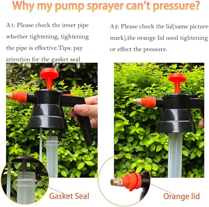3L Garden Pump Sprayer 2Pack Hand-held Pressure Water Spray Bottle with Adjustable Brass Nozzle, Hand Pump Sprayer for Plants and Other Cleaning Solutions (Orange)