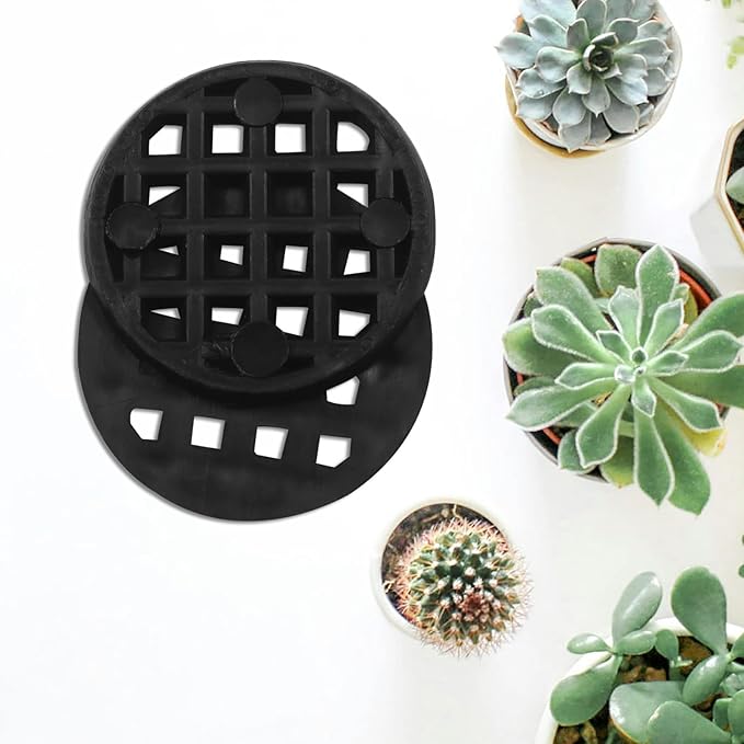 100pcs Plant Drainage Mesh Pads - 1 Inch Round Plastic Grid Mat, Breathable Soil Guard for Potted Plants, Bonsai (Black)
