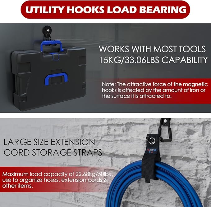 3-H Heavy Duty Magnet Garage Hooks 4 Pack, Large Strong Magnetic Hooks for Hanging Cordless Power Drill, Utility Magnetic Tool Holder for Metal Cabinet, Steel Pegboard, Toolbox, Garage(Black)