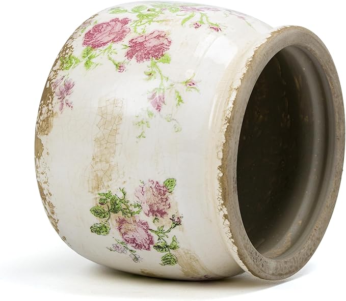 Vintage Ceramic Ice Crack Flower Pot with Drainage Holes, Country Rustic Planters for Indoor and Outdoor,Tuscan Decor,Home,Living Room, Garden Decor, Gardening Gift (Garden)