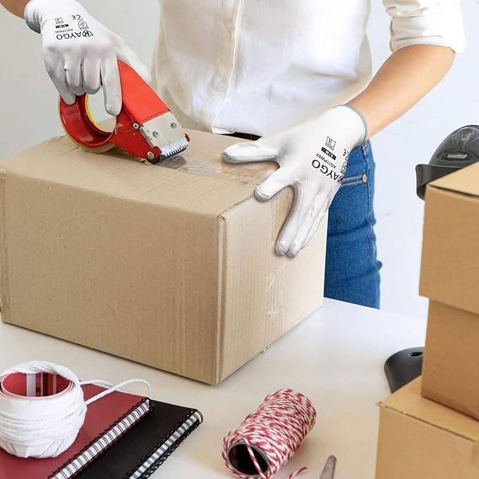 KAYGO Safety Work Gloves PU Coated,60 Pairs KG11P Seamless Knit Glove with Polyurethane Coated Smooth Grip on Palm & Fingers for Men and Women (M, White)