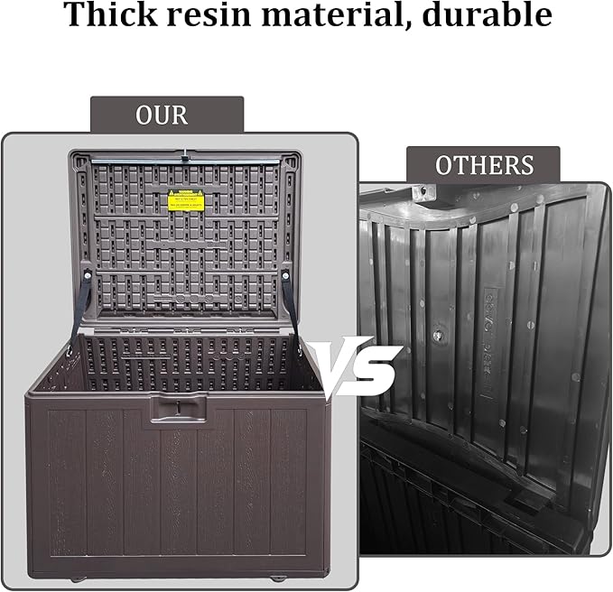 TARKARI Premium Pro Edition 35 Gallon Lockable Resin Deck Box, Waterproof & UV-Resistant Outdoor Storage Box for Outdoor Storage, Garden Tools & Pool Accessories Storage, Brown