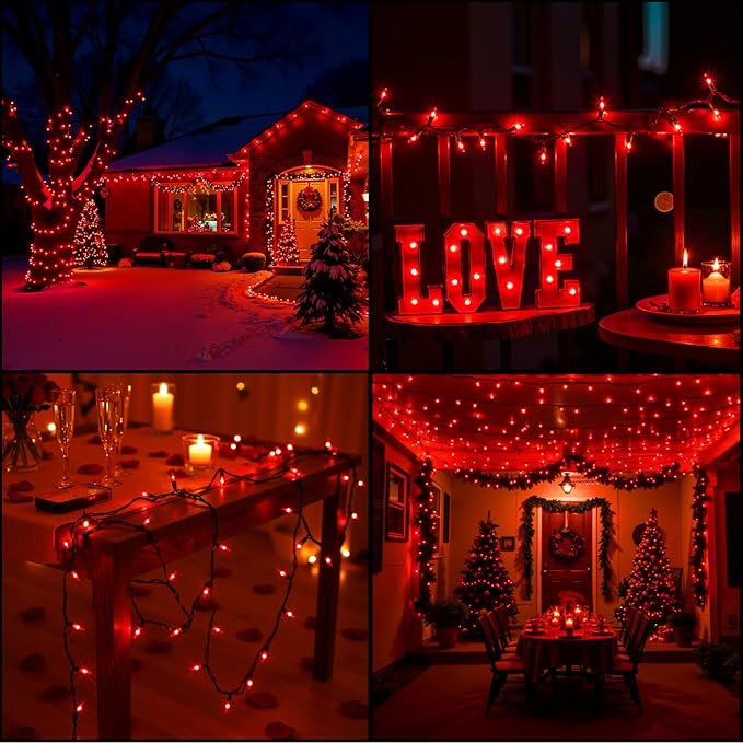 Red Christmas Lights, 13FT 50 Count Incandescent Mini String Lights with Green Wire, UL Certified Connectable Valentine's Day Lights for Indoor Outdoor Garland Party Xmas Holiday