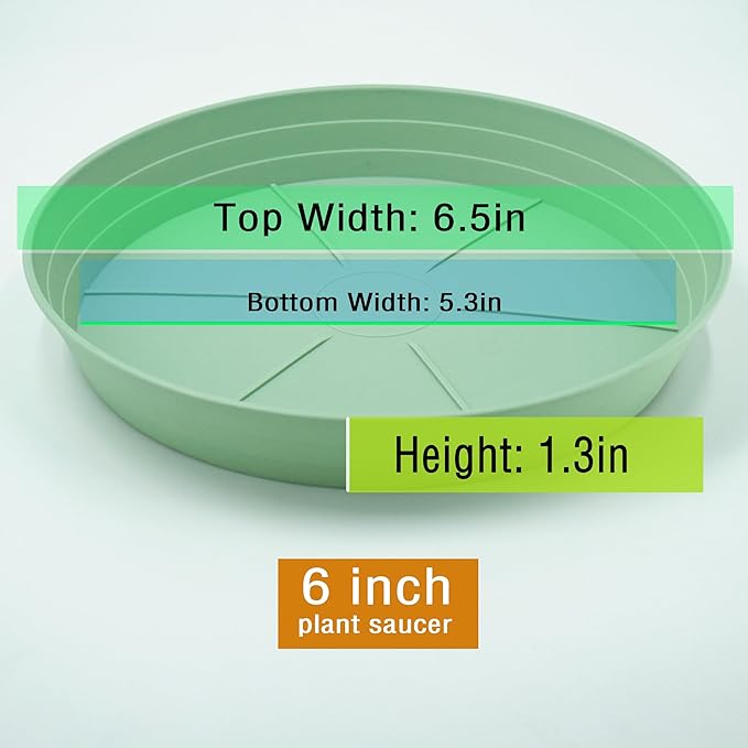 Plant Saucer 6 Inch 4 Pack 6 8 10 12 14 16 18 20 25, Plastic Plant Trays for Pots,Extra-Deep Plant Water Dray Tray, Bird Bath Bowl, Heavy Flower Plant Saucers Indoors and Outdoor No Holes