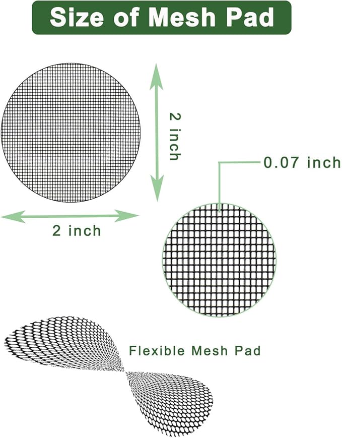 vensovo 100 Pcs Bonsai Pot Bottom Grid Mat Mesh Pad - 2 Inch Plant Pot Screen Gasket with Hot Melt Edge, Rounds Drainage Hole Keep Soil from Flowing Away