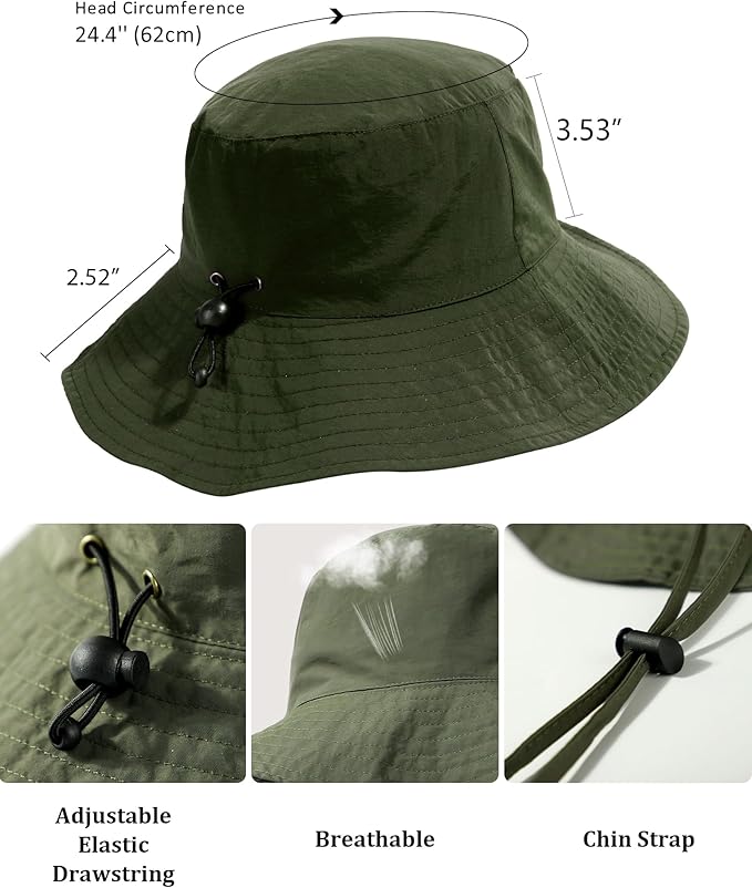 Water-Resistant Sun UPF 50+ Bucket Hat Protection Packable Brimmed Boonie for Women Men Summer Lightweight Hiking Outdoor Cap