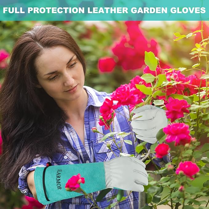 Long Gardening-Gloves Women/Men - Thorn proof Rose Pruning Heavy Duty Gauntlet (Small, Green)