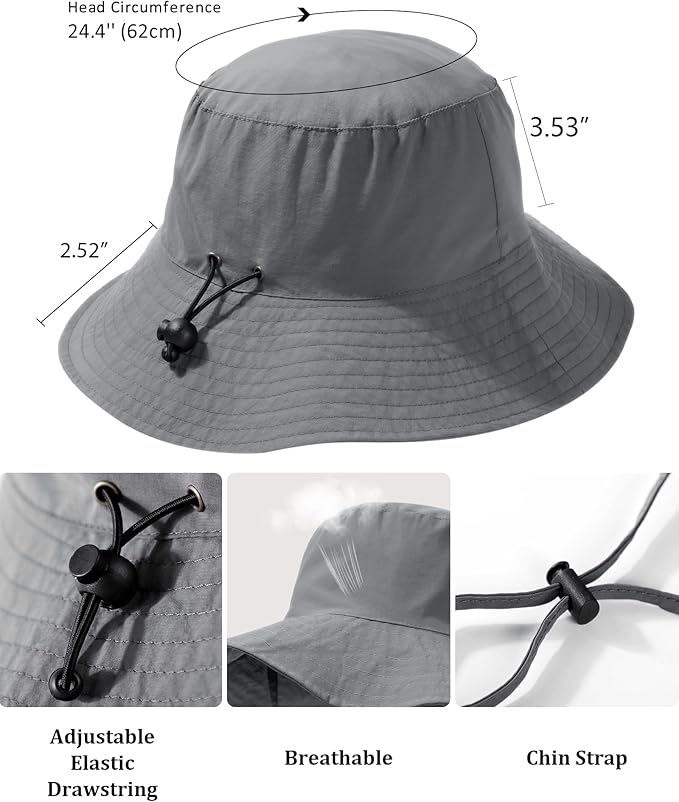 Water-Resistant Sun UPF 50+ Bucket Hat Protection Packable Brimmed Boonie for Women Men Summer Lightweight Hiking Outdoor Cap