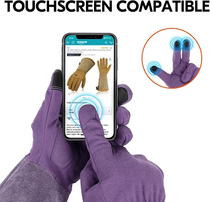 Vgo... Ladies' Synthetic Leather Extended Pig Split Leather Cuff Rose Pruning Thorn Proof Garden Gloves (Size M, Purple,SL6592W)