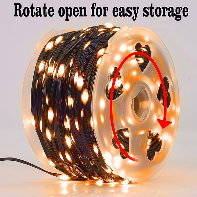 WATERGLIDE Extra Long 328 FT Halloween Lights, 1000 LED Outdoor Fairy String Light, Green PVC Copper Wire Christmas Lights, Plug in 8 Modes & Waterproof for Tree Party Home Yard Decor, Orange