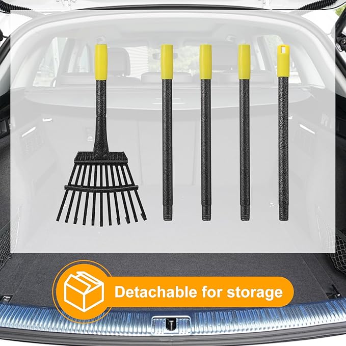 73" Leaf Rake- 11 Metal Tines 8.5" Wide- Small Leaves Rakes for Gardening- Adjustable Metal Leaf Rake for Picking Leaves Yard Women Kids Gardening RV Camping