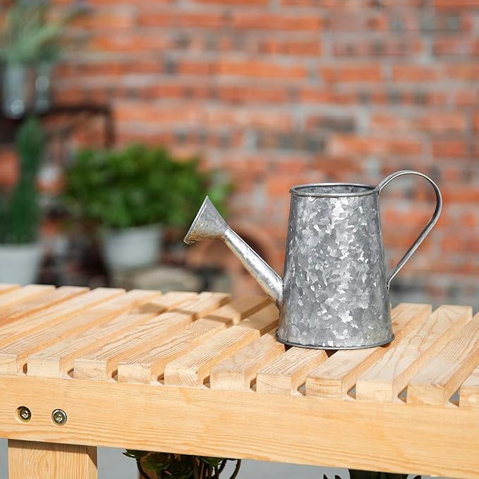 MyGift 5 Inch Mini Rustic Galvanized Metal Decorative Vase in Vintage Style Watering Can Design for Dried Flowers and Artificial Plants - Handcrafted in India (Pack of 2)