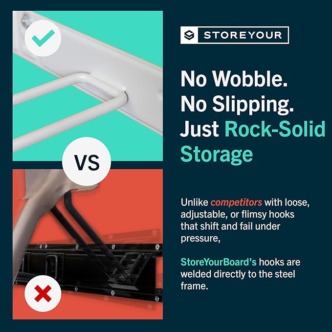 StoreYourBoard Wall-Mounted Rack With 4 Garage Hooks – Heavy-Duty Steel Holder Garage & Garden Storage for Shed, Workshop, or Home Organization – For Rakes, Shovels, Tools & More – 2 Pack, Gray