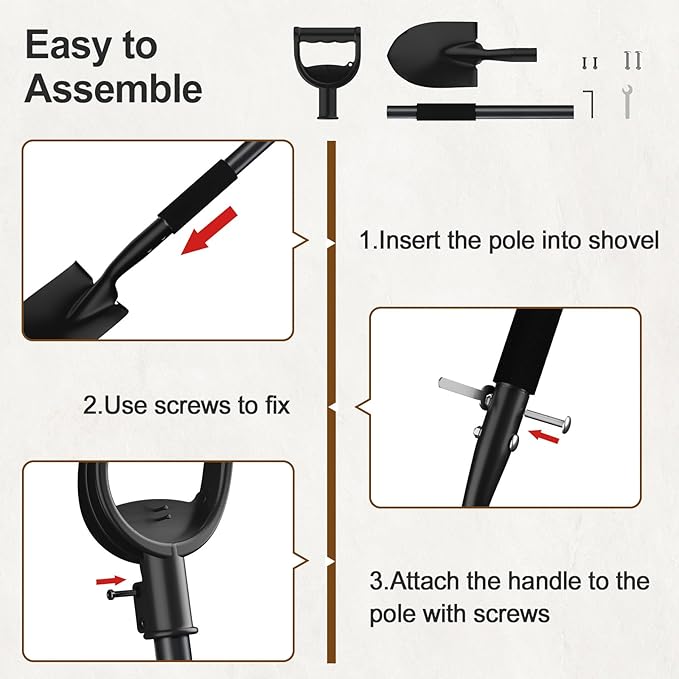 COCONUT 31 Inch Small Garden Shovel, Lightweight Metal Shovel with Black, Padded, Ergonomic D-Grip Handle for Digging, Planting, Camping, Kids, Beach, Garden