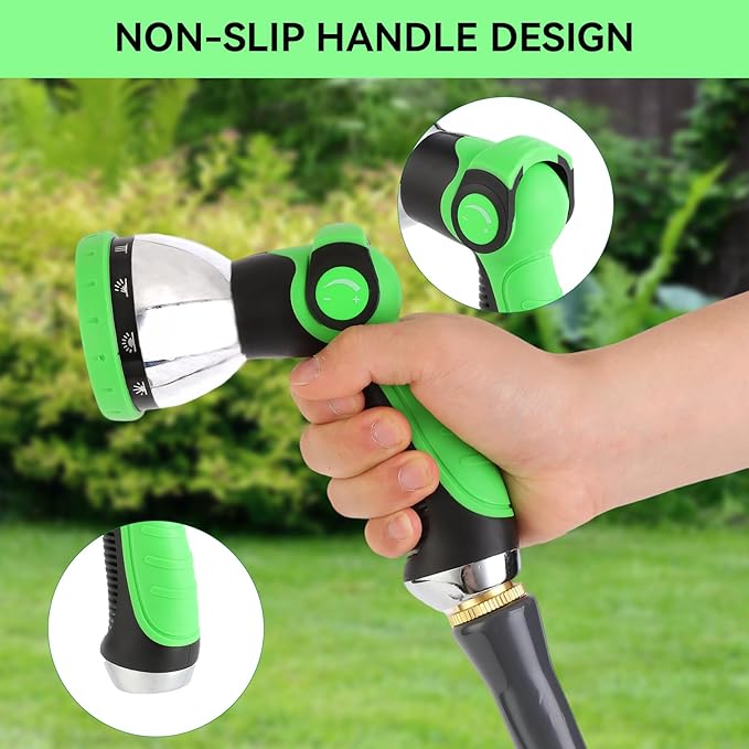 Garden Water Hose Nozzle Metal Heavy Duty Sprayer Thumb Control with 10 Spray Modes Suitable for Watering Plants, Iawn and Garden, Car Washing, Cleaning, Showering Pets and Outdoor Fun, Green