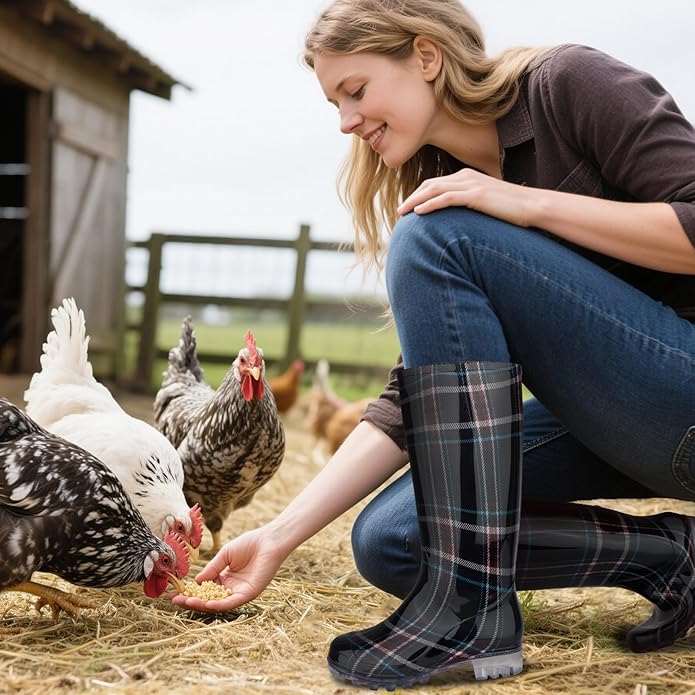 DaeRainy Tall Rain Boots for Women, Knee High Waterproof Slip On Garden Boots