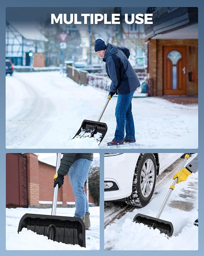 KYX 18.5" Wide Snow Shovel with Stainless Steel Wear Strip & D-Shape Handle, Heavy Duty Snow Shovel for Driveway, Sidewalk, Garden, Yard Snow Removal