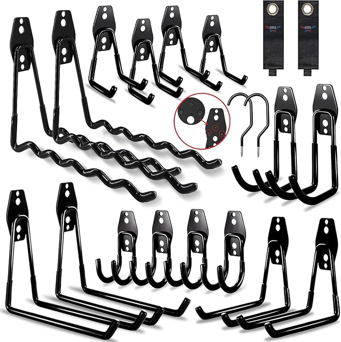3-H Garage Wall Hooks 20 Pack, Garage Hooks Heavy Duty with Extra Welding Spots, Garage Organizer for Garden, Lawn, Chairs, Ladders, Weed Eater, Shovel(Gray)