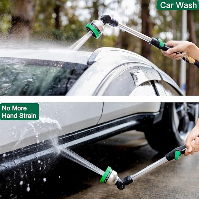 FANHAO Metal Garden Hose Wand, 16-Inch Heavy Duty Watering Wand with 9 Spray Patterns, 180° Rotating Long Garden Hose Nozzle Thumb Flow Control, Ideal to Water Hanging Baskets and Shrubs -Green