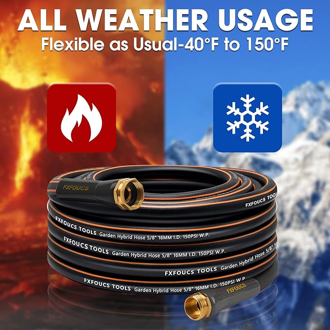 Heavy Duty Garden Hose – 5/8 Inch Flexible, Lightweight Hybrid Hose with 600 PSI Burst Pressure, Swivel Handle, and Durable Copper Male/Female Fittings (Black with hose sprayer, 50FT)